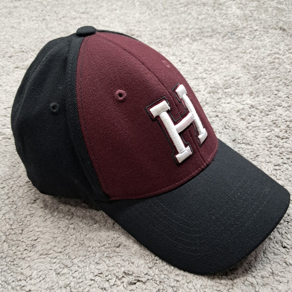 ML Caps Harvard University Baseball Hat Black Burgundy Tek-Flex H Logo Mens L/XL